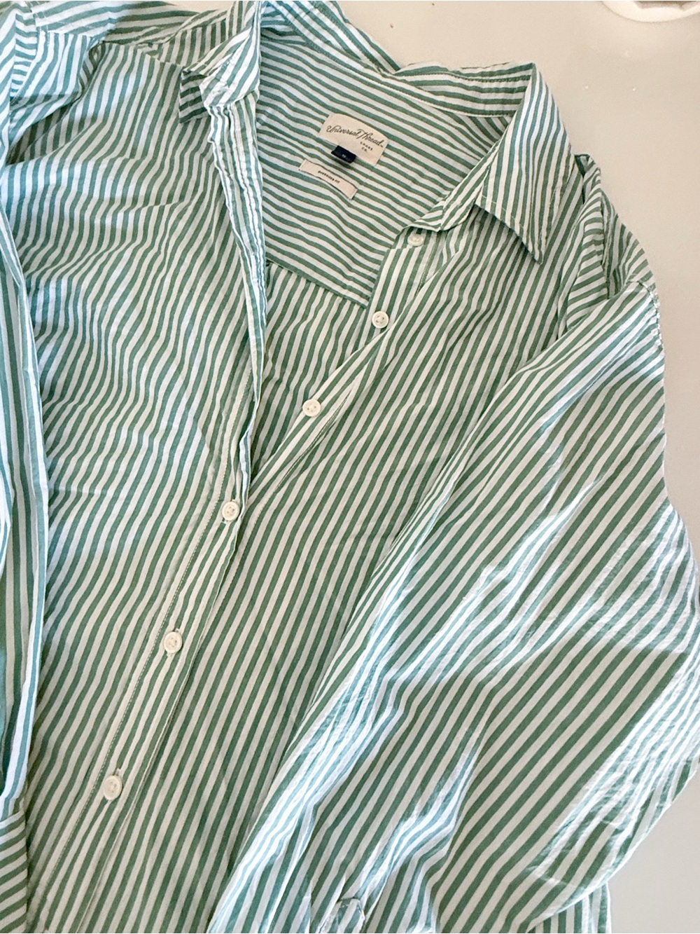 Universal Thread Green and White Striped Button-Down Shirt